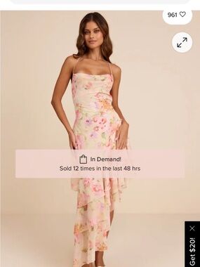 Lulu's Pale Pink Floral Asymmetrical Slip Dress